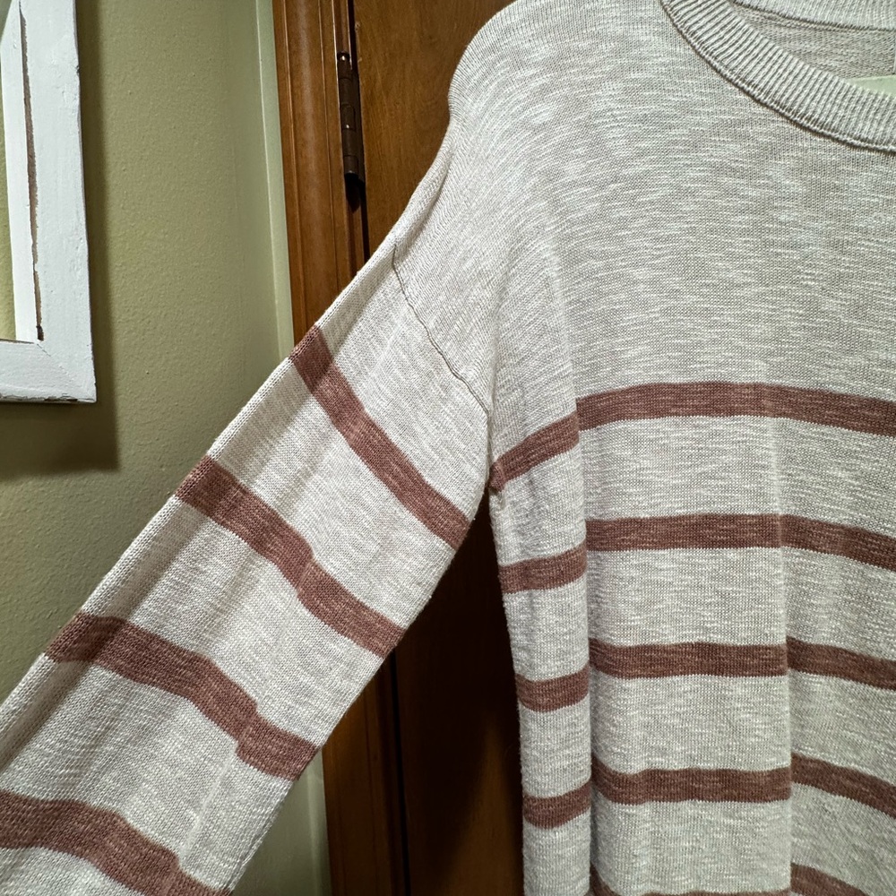 Women's Striped Crew Neck Sweater - Cream and Brown - Picture 4 of 4